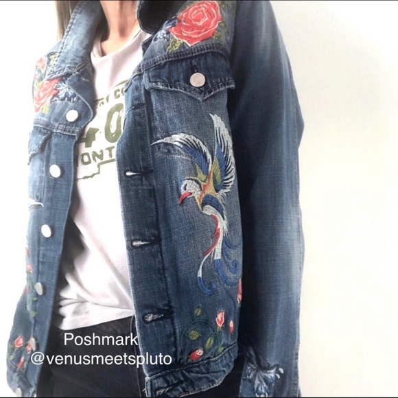 Blank NYC Wild Child Bird Embroider Denim Jacket S - Picture 3 of 15